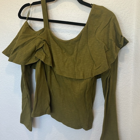 Anthropologie Postmark Olive Green One Shoulder Ruffle Long Sleeve Top Shirt Sm - Picture 7 of 7